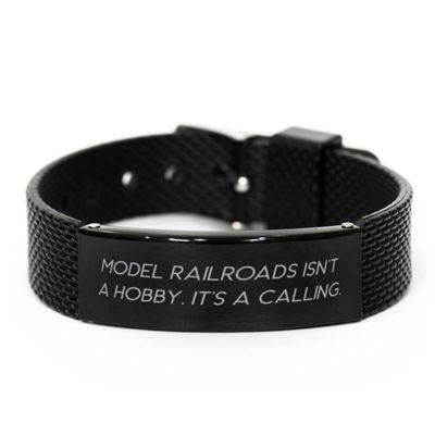 Sarcasm Model Railroads Black Shark Mesh Bracelet, Model, Gifts for Friends, Present from, Engraved Bracelet for Model Railroads