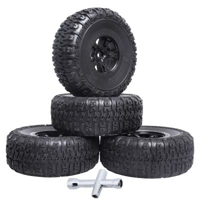 Hobbyfire 1/10 Short Course Truck Tires and Wheel Rims 12mm Hex with Foam Inserts for for All Terrain, Set of 4 (Style A)
