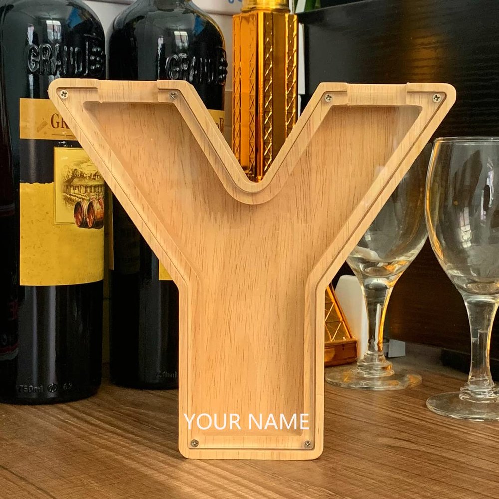 CLPONE 26 Letter Banks Personalized Coin Bank Kids Piggy Bank Laser Custom Name Wood Letter Piggy Banks Toy Bank