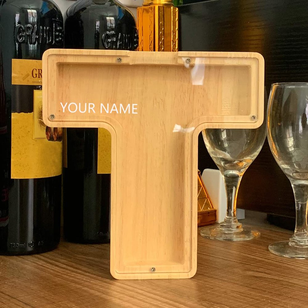 CLPONE 26 Letter Banks Personalized Coin Bank Kids Piggy Bank Laser Custom Name Wood Letter Piggy Banks Toy Bank