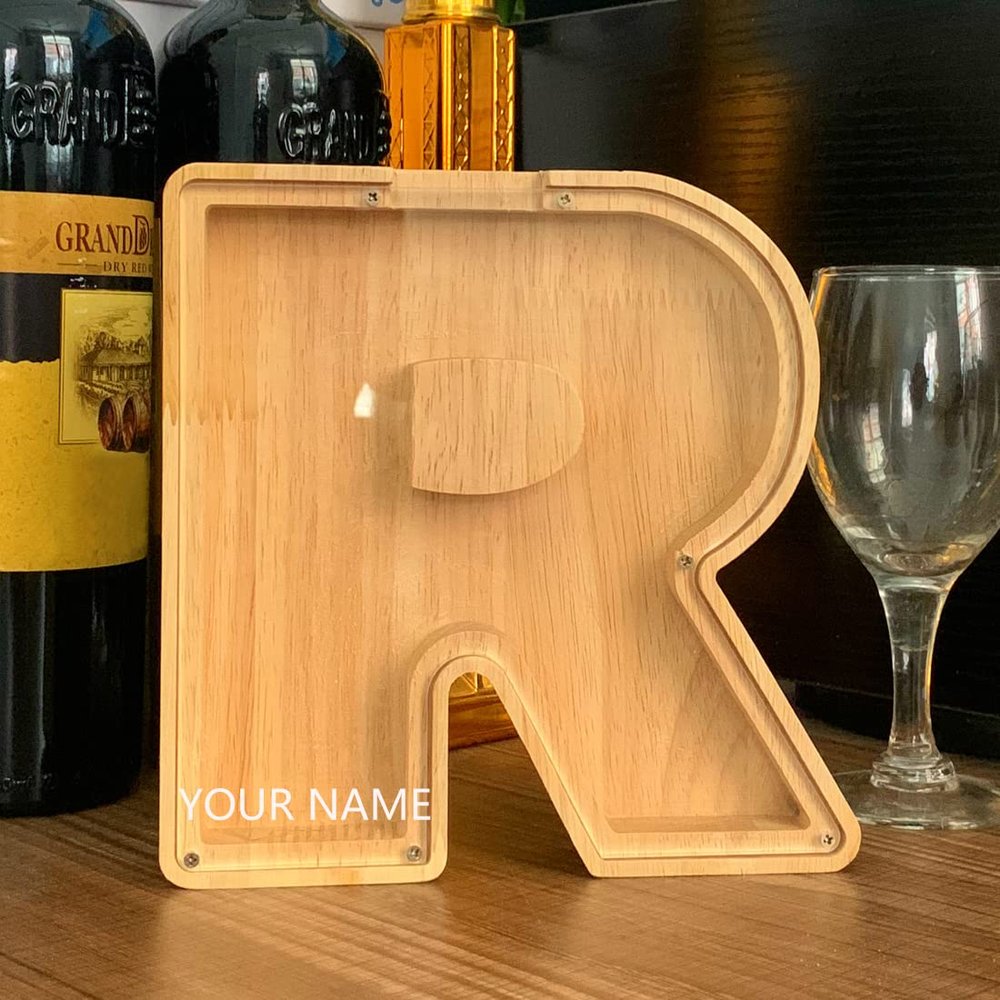 CLPONE 26 Letter Banks Personalized Coin Bank Kids Piggy Bank Laser Custom Name Wood Letter Piggy Banks Toy Bank