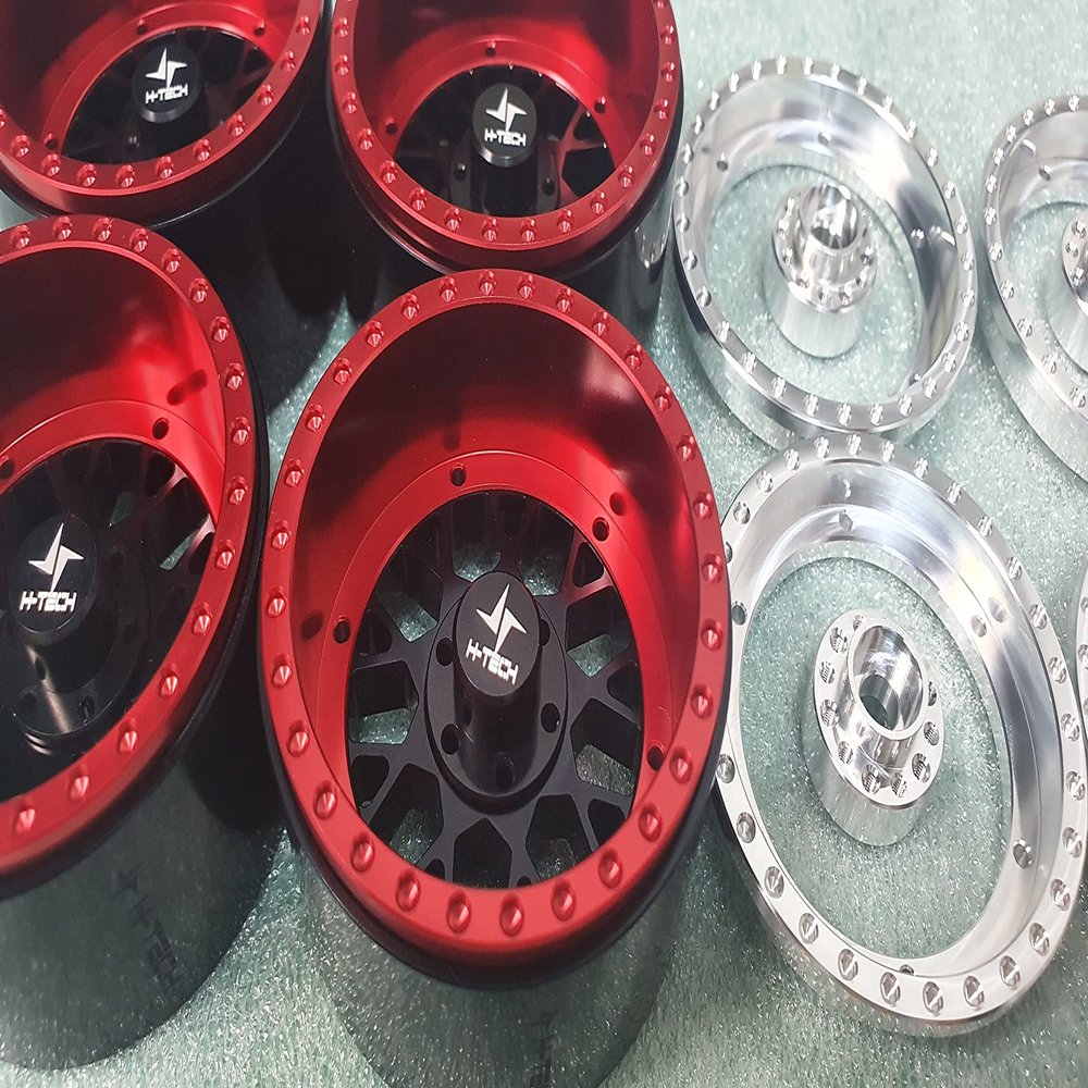H-TECH RC Parts 1/10 Crawler Car 12mm hex 2.2inch Mesh Type Minus Offset Aluminum CNC Metal Beadlock Wheel 4PCS Custom Plating