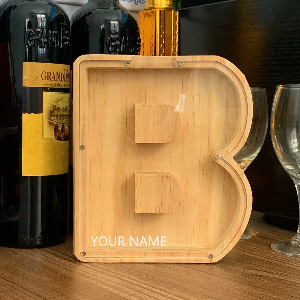 CLPONE 26 Letter Banks Personalized Coin Bank Kids Piggy Bank Laser Custom Name Wood Letter Piggy Banks Toy Bank