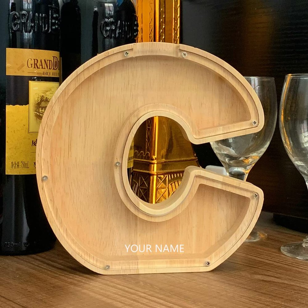 CLPONE 26 Letter Banks Personalized Coin Bank Kids Piggy Bank Laser Custom Name Wood Letter Piggy Banks Toy Bank