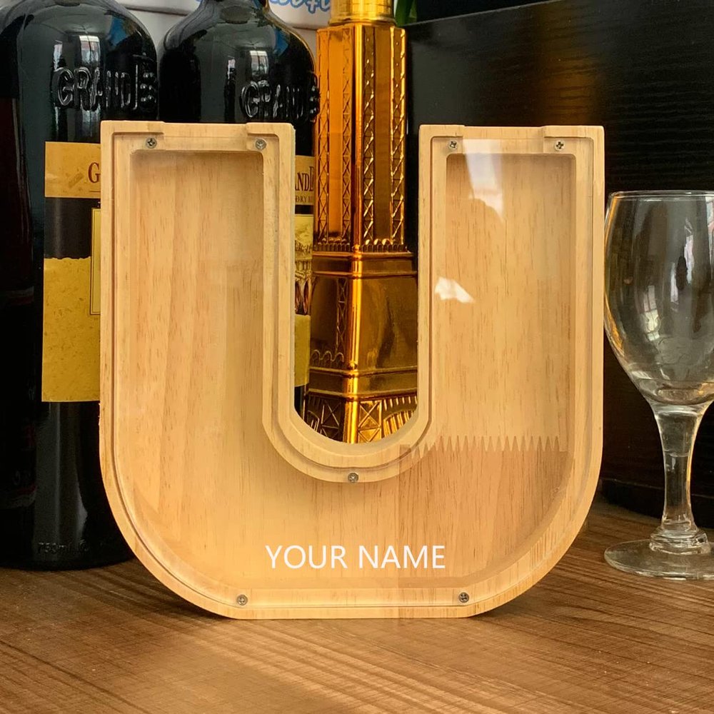 CLPONE 26 Letter Banks Personalized Coin Bank Kids Piggy Bank Laser Custom Name Wood Letter Piggy Banks Toy Bank
