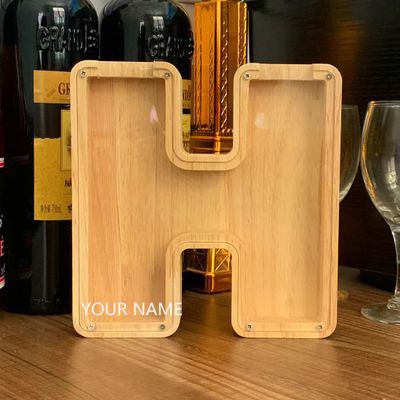 CLPONE Personalized 26 Letter Wooden Kids Piggy Bank - Laser Custom Name - Transparent Acrylic - Unisex - Children's Department