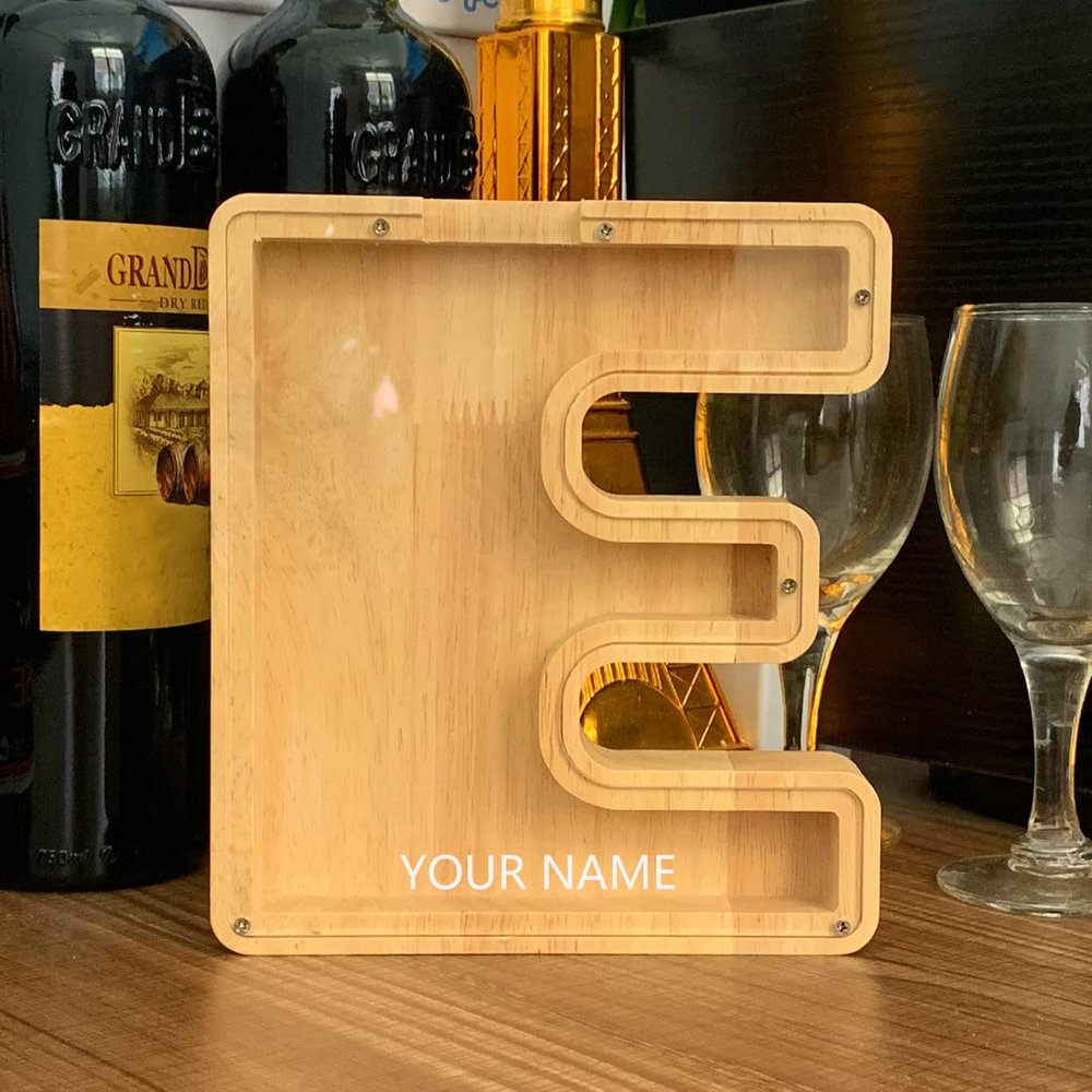 CLPONE 26 Letter Banks Personalized Coin Bank Kids Piggy Bank Laser Custom Name Wood Letter Piggy Banks Toy Bank