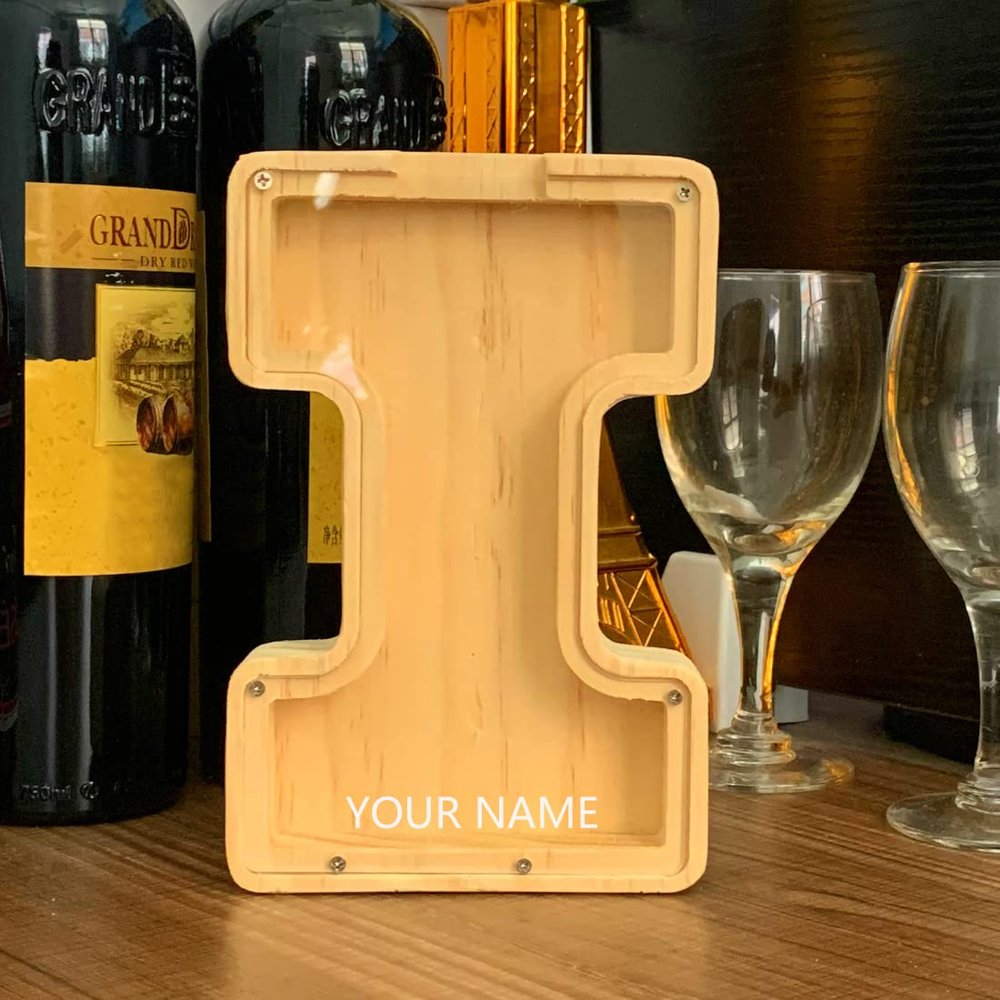 CLPONE 26 Letter Banks Personalized Coin Bank Kids Piggy Bank Laser Custom Name Wood Letter Piggy Banks Toy Bank