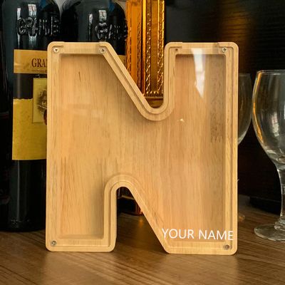 CLPONE 26 Letter Banks Personalized Coin Bank Kids Piggy Bank Laser Custom Name Wood Letter Piggy Banks Toy Bank