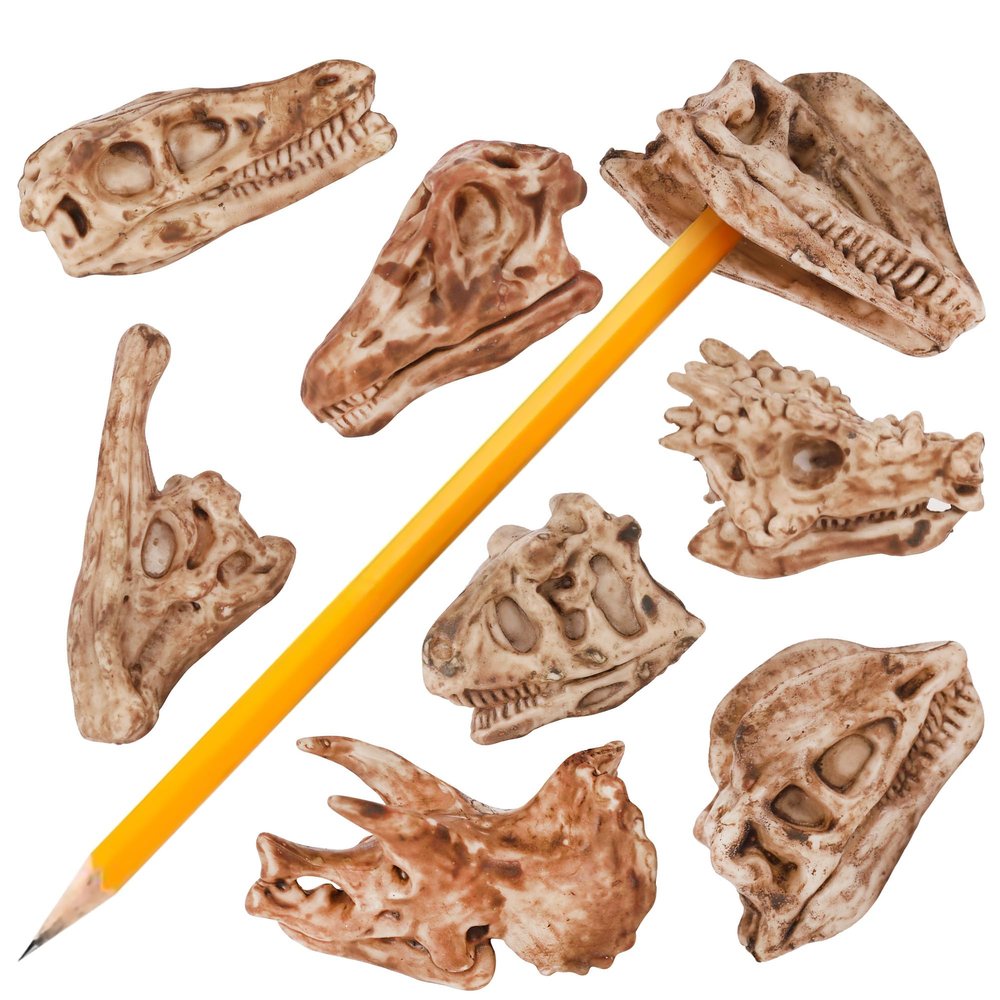 ArtCreativity Dinosaur Fossil Pencil Tops, Set of 12, Dinosaur Party Favors and Classroom Prizes for Kids, Great Back to School Gifts for Boys and Girls, Durable Plastic Dinosaur Pencil Toppers