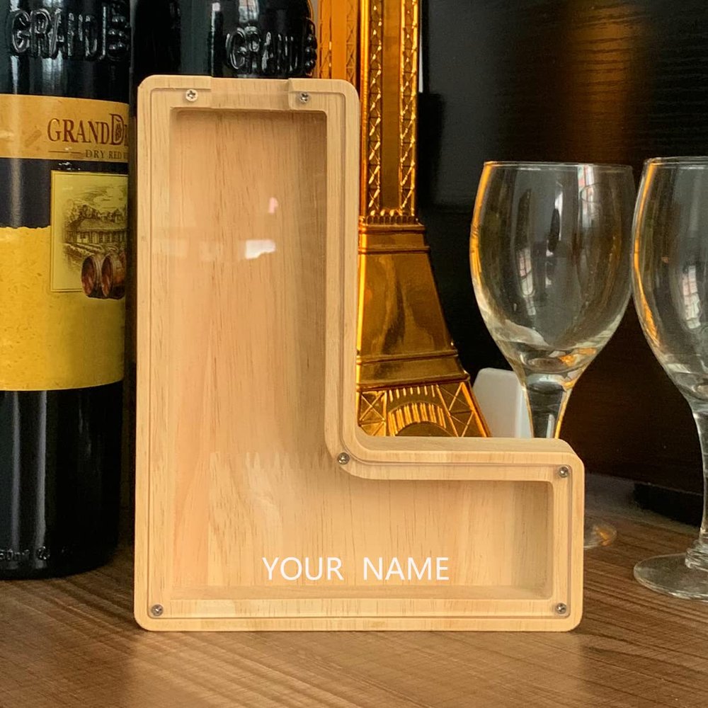 CLPONE 26 Letter Banks Personalized Coin Bank Kids Piggy Bank Laser Custom Name Wood Letter Piggy Banks Toy Bank