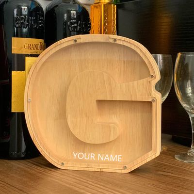 CLPONE 26 Letter Banks Personalized Coin Bank Kids Piggy Bank Laser Custom Name Wood Letter Piggy Banks Toy Bank