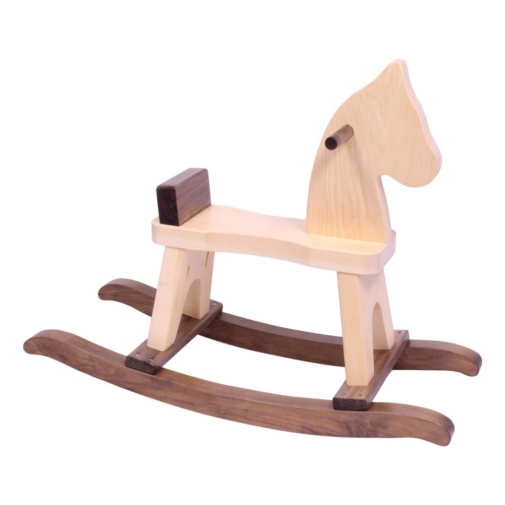 AmishToyBox.com Wooden Rocking Horse Toddler Ride-On Toy (Walnut and Natural)
