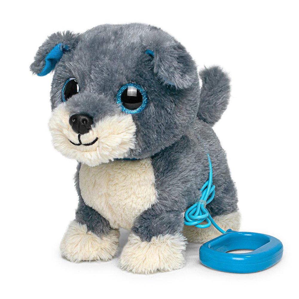 YH YUHUNG Interactive Walking Dog Toy with Leash, Grey Puppy with Blue Ears, Electronic Barking & Tail Wagging Robot Pet, Realistic Stuffed Animal Gift for Kids Boys Girls 3+ (Grey/Blue)