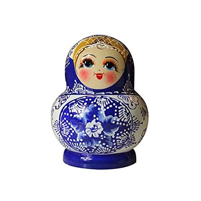 Nesting Dolls Russian Nesting Dolls 10-Piece Matryoshka Wooden Matryoshka Dolls Cute Cartoon Blue Big Belly Boy and Girl Educational Toys Matryoshka Dolls (Color : Blue)