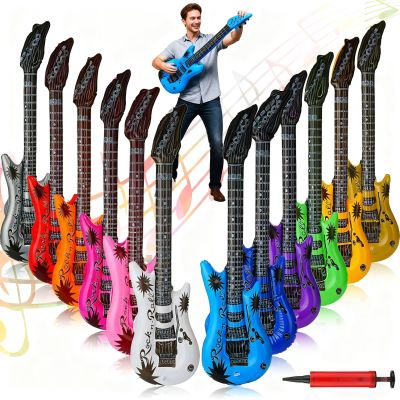 Tatuo 12 Pcs Inflatable Guitars for Parties Blow up Guitars Bulk 36 Inches Inflatable Electric Blow Rock Star Photo Booth Prop Rock and Roll Party Decorations for 80s 90s Themed Carnival Birthday