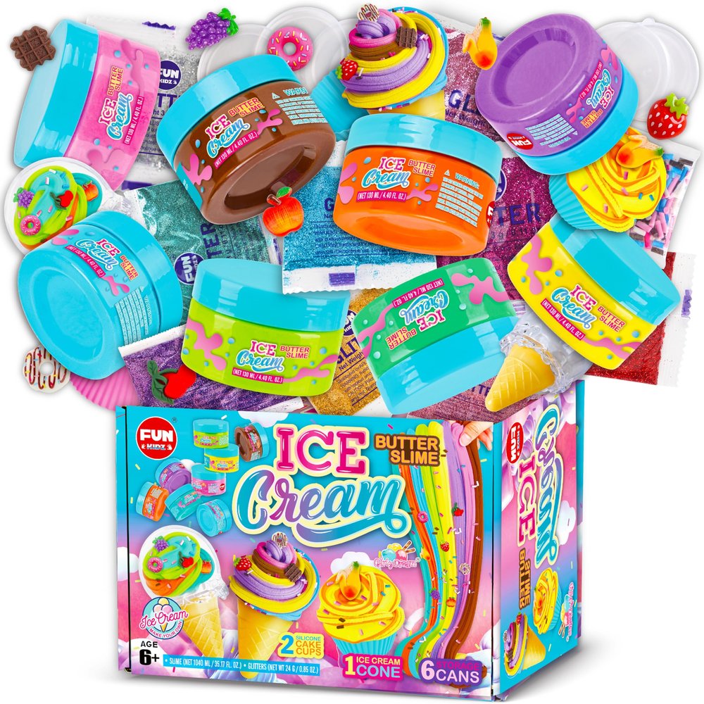 35.16 FL OZ Butter Slime 8 Packs, FunKidz Soft Ice Cream Slime for Girls 6-8 Premade 1040 ML Slime Toys Birthday Gift Party Favors for Kids Age 6-12