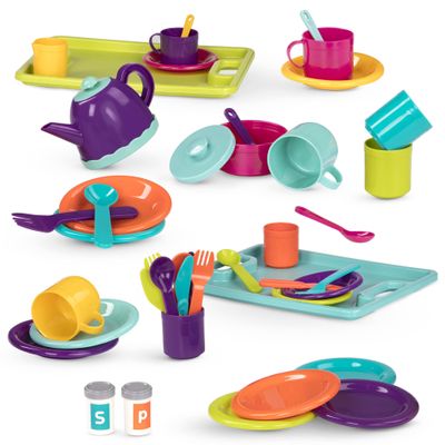 Battat Play Dinner Set 45 Pieces Tea Party & Supper Playset Pretend Kitchen Toys Tea Pot, Plates, Cutlery 3+ Years