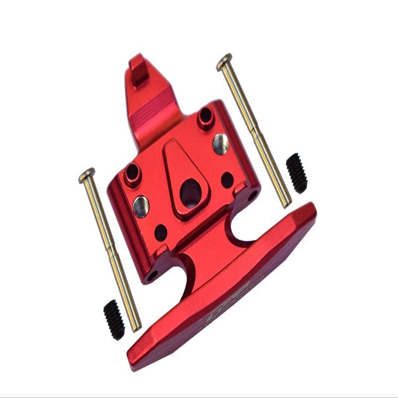 GPM For Losi 1/18 Mini-T 2.0 2WD Stadium Truck Upgrade Parts Aluminum Front Bumper with D-Rings + Aluminum Front Skid Plate - 5Pc Set Red