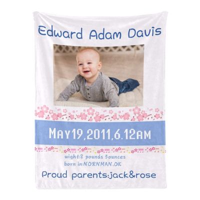 Personalized Baby Blanket with Birth Information for Girls and Boys Customized Photo Blanket Customized Newborns Picture Gift for New Born Baby New Dad Mom