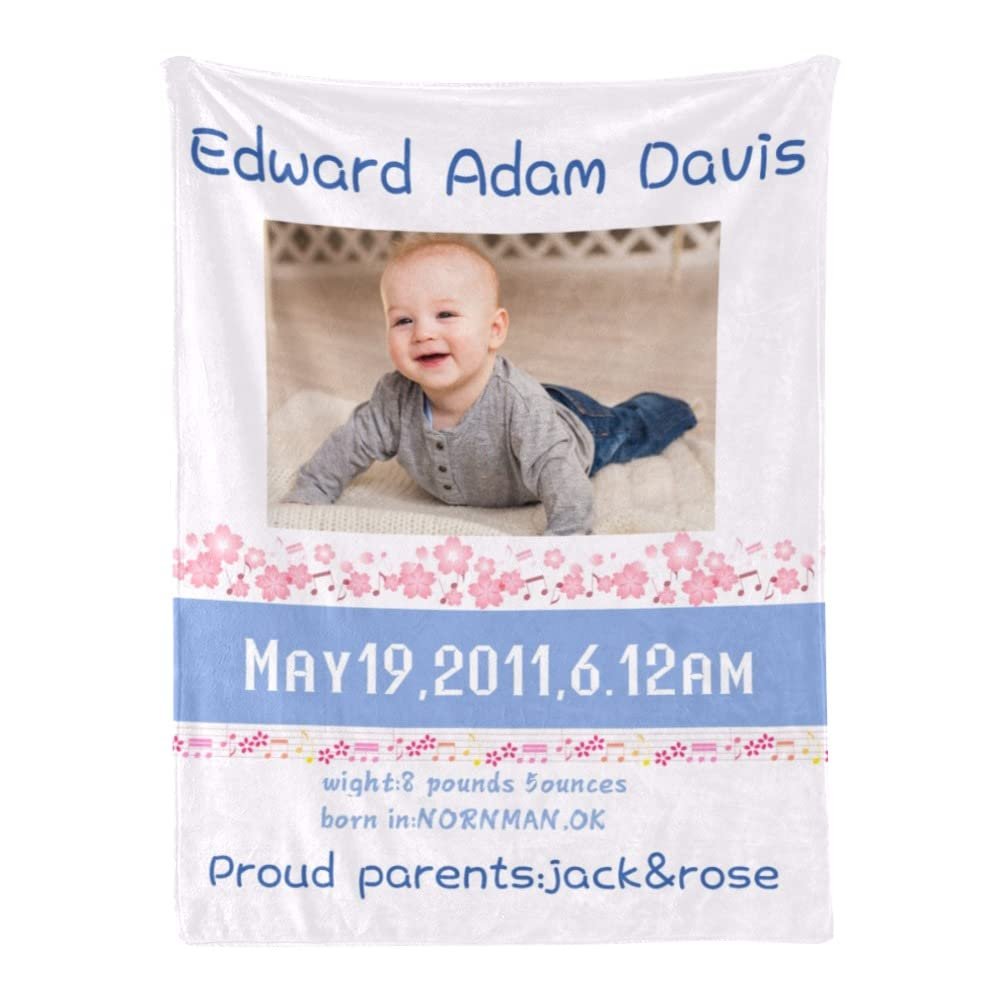 Personalized Baby Blanket with Birth Information for Girls and Boys Customized Photo Blanket Customized Newborns Picture Gift for New Born Baby New Dad Mom