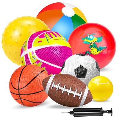 Ynanimery Balls for Toddlers, Toy Balls for Kids, Set of 8 Sport Toys with Pump/Beach Ball/Soccer/Basketball/Tennis/Football/Massage Ball/Rugby/PlaygroundBalls for Indoor Outdoor Party Games