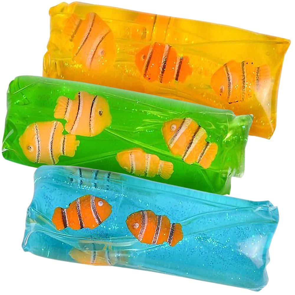 ArtCreativity Clownfish Water Wigglers, Set of 3, Fidget Toys for Kids with Clown Fish Figurines and Glitter Inside, Stress Relief Toys for Boys and Girls, Unique Party Favors for Children