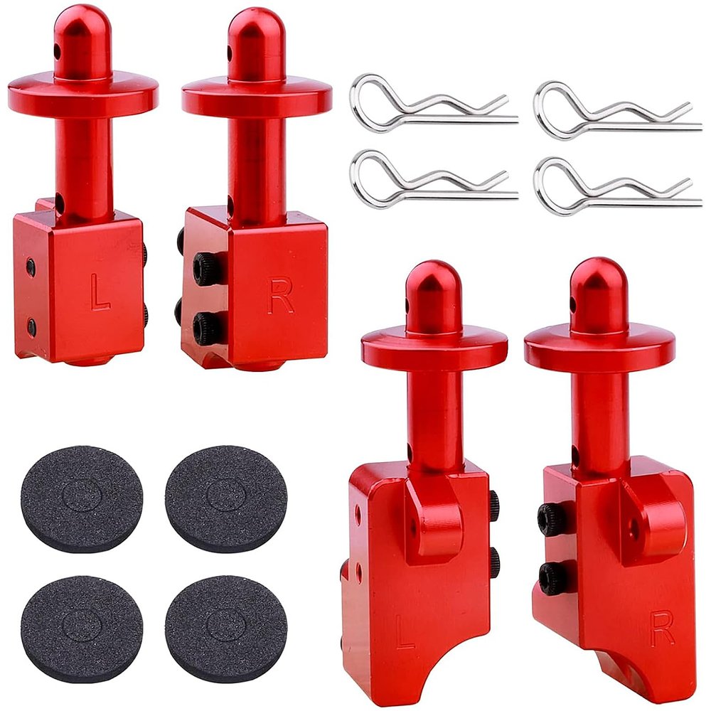 AllinRC Aluminum Body Post Mounts & Body Post Set w/Body Clips Washers for Arrma Notorious 6S BLX, Front & Rear (Red)