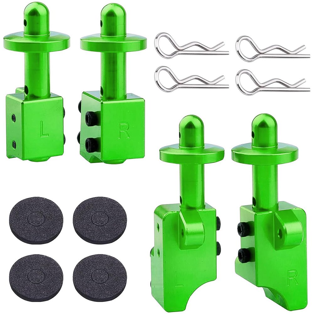 AllinRC Aluminum Body Post Mounts & Body Post Set w/Body Clips Washers for Arrma Notorious 6S BLX, Front & Rear (Green)