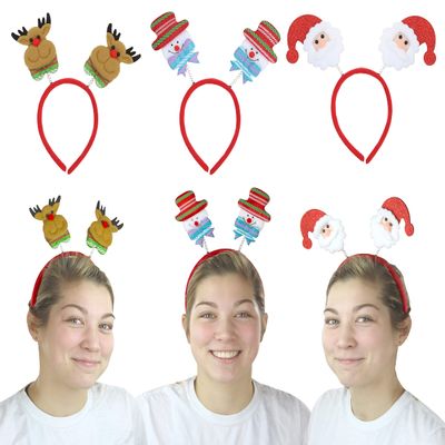 Iconikal Christmas Headband Party Bopper (Snowman, Reindeer, and Santa) 4-Pack