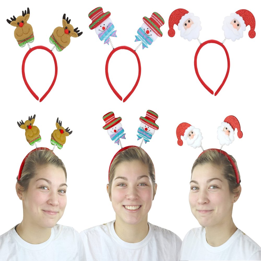 Iconikal Christmas Headband Party Bopper (Snowman, Reindeer, and Santa) 4-Pack