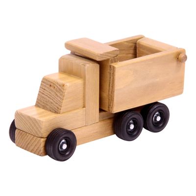 AmishToyBox.com Wooden Dump Truck Toy - Real Rolling Wheels and Dumping Bed (Small)