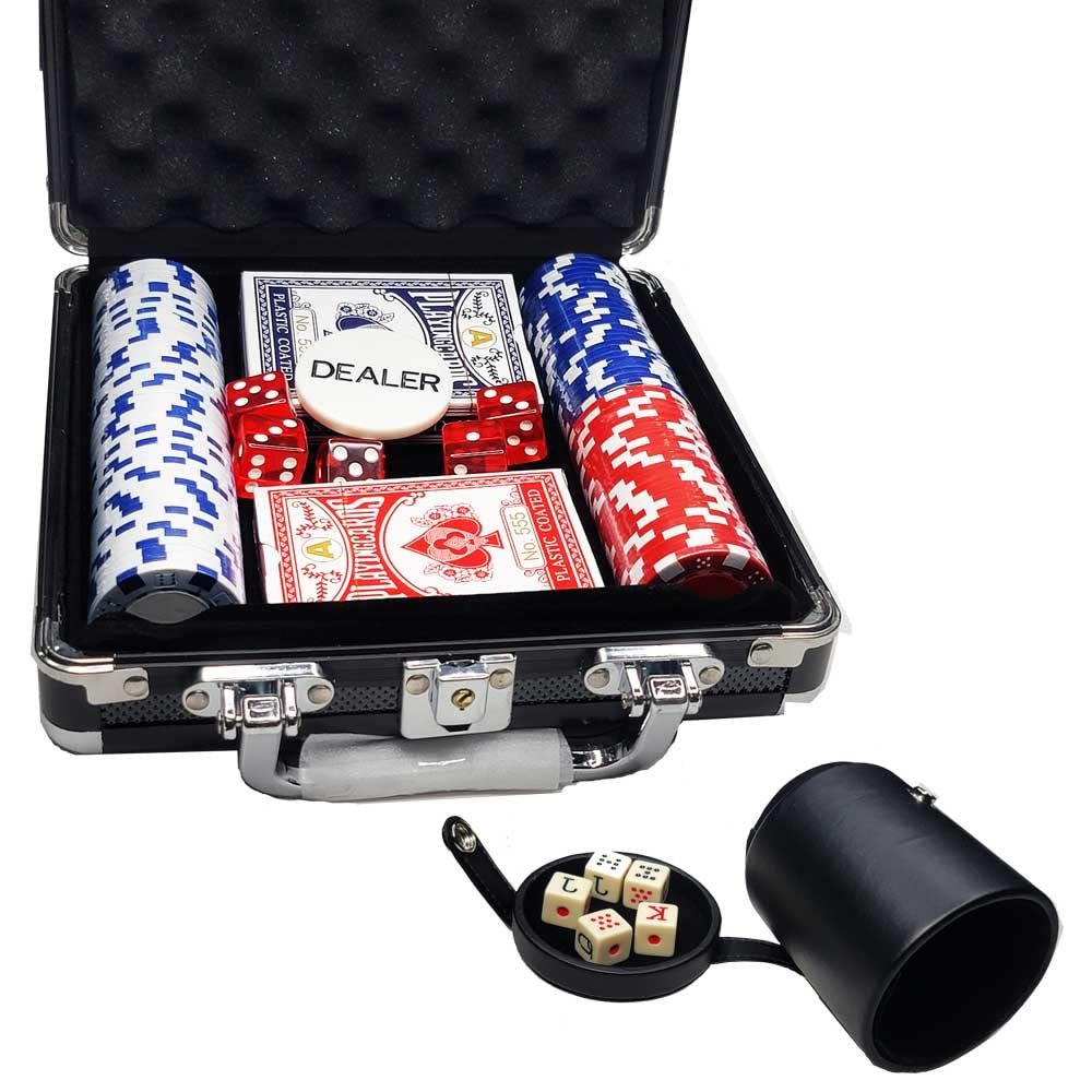 OMURA Card Games | Poker Set with Aluminum Black Case + Deluxe Poker Dice Cup