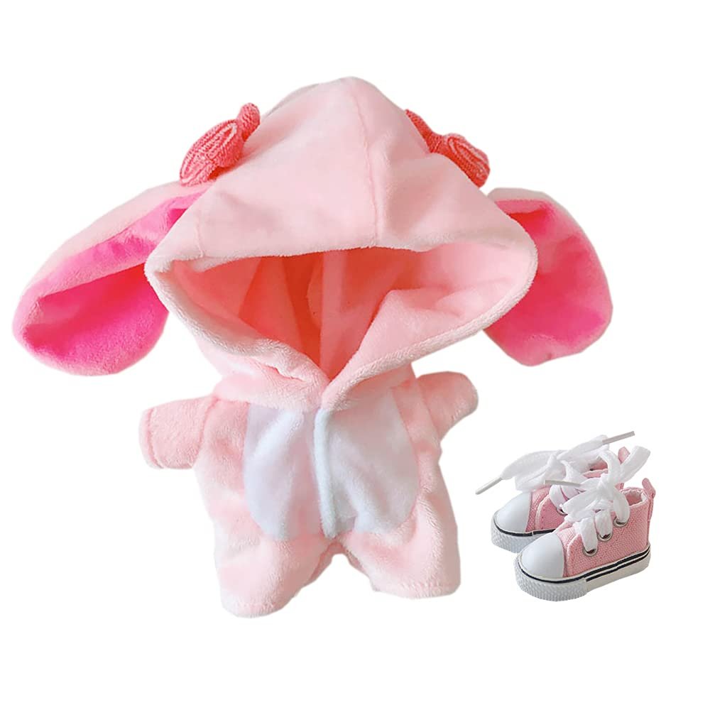 niannyyhouse Rabbit Clothes 20cm(7.8in) Plush Doll Clothes Onesies + Shoe 2-Piece Set Pink Pajamas (Pink)