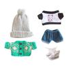niannyyhouse Doll Clothes Suit 7.8in/20cm Plush Doll Clothes Hat+ Sweater + T-Shirt + Shorts + Shoe 5-Piece Set Green Vintage Sweater view 1