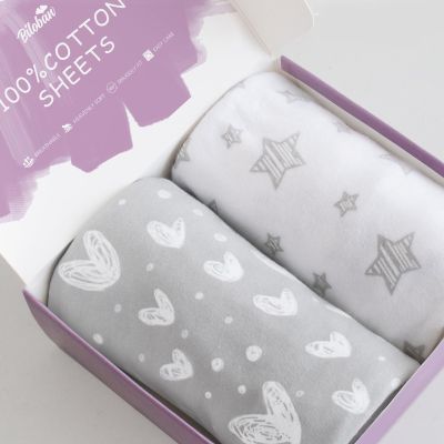 Bassinet Fitted Sheets Compatible with Graco Pack 'n-Play Dome LX Bassinet(not playard), 2 Pack, 100% Jersey Knit Cotton Sheets, Gray Print for Baby