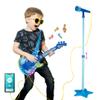 TAKIHON Guitar and Microphone Set for Kids,Guitar Toys with Music&Colorful Light,Adjustable Height Microphone with Stand,Karaoke Toys Gift for Boy,Girls,Toddlers(Blue)-Upgraded view 2