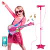 TAKIHON Guitar and Microphone Set for Kids,Guitar Toys with Music&Colorful Light,Adjustable Height Microphone with Stand,Karaoke Toys Gift for Boy,Girls,Toddlers(Red)-Upgraded view 2