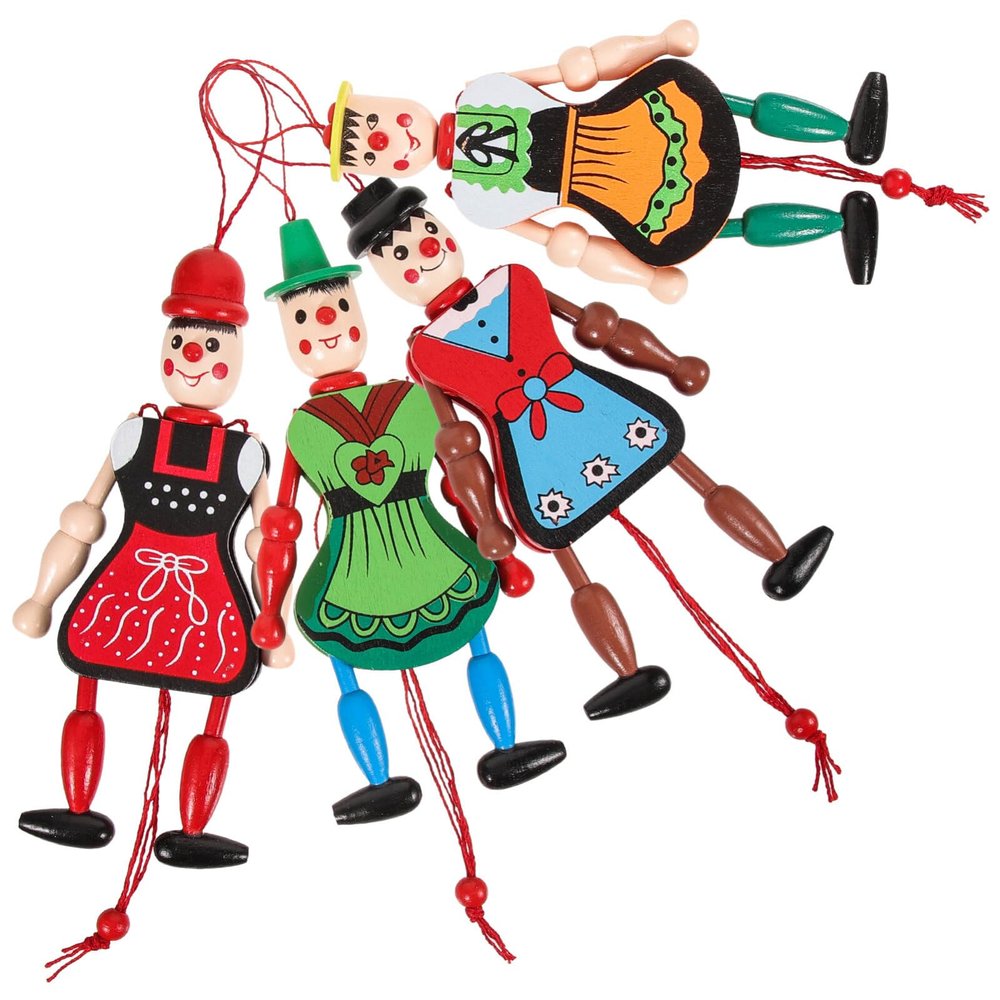 ABOOFAN 4Pc Funny Wooden Toy Ornaments Hanging Decoration Wood Puppet Doll Toys Wooden Hanging Puppet Toys Marionette Pull String Doll (Random Style)