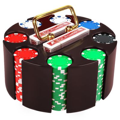 Poker Set, 200pcs 11.5gr Hefty Casino Chip Set with Solid Wooden Rotating Carousel Case and 2 Decks of Game Play Cards Kit for Beginners Casual and Professional Holdem Blackjack Poker Players