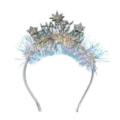 Soochat Happy New Year Headband Tiara New Year Headband Hair Hoop Headdress with Tinsel New Years Eve Party Supplies