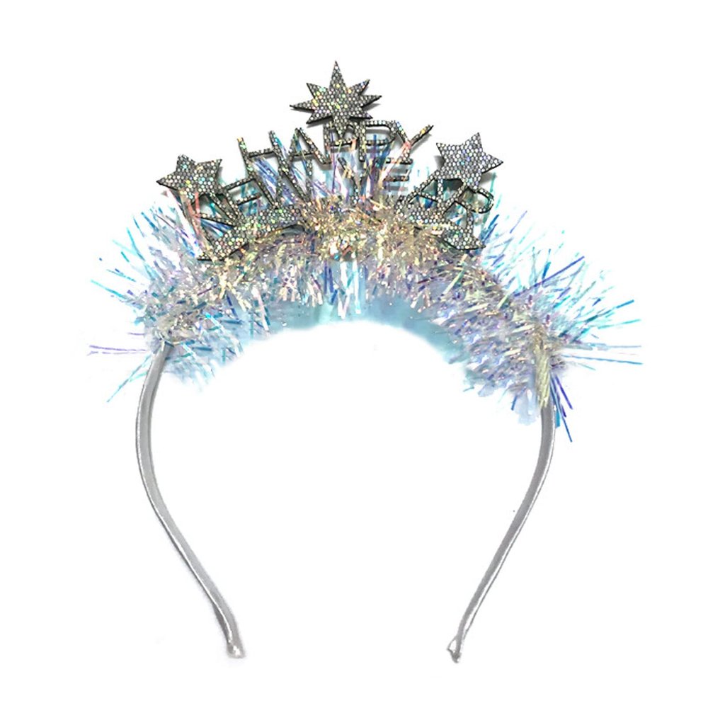 Soochat Happy New Year Headband Tiara New Year Headband Hair Hoop Headdress with Tinsel New Years Eve Party Supplies