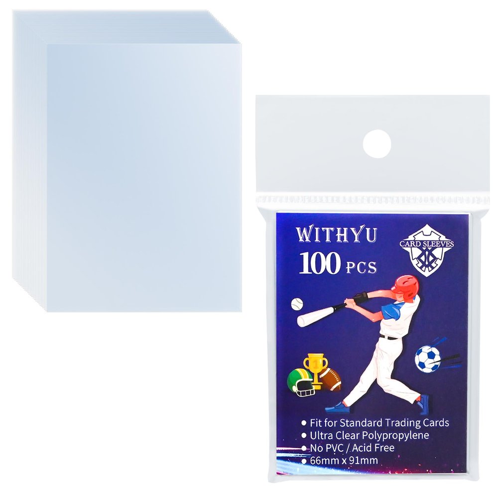 100 Pcs Soft Trading Card Sleeves, Top Loading Sleeves for Standard Cards 2.5" X 3.5"Ultra-Clear Card Protector for Baseball Cards