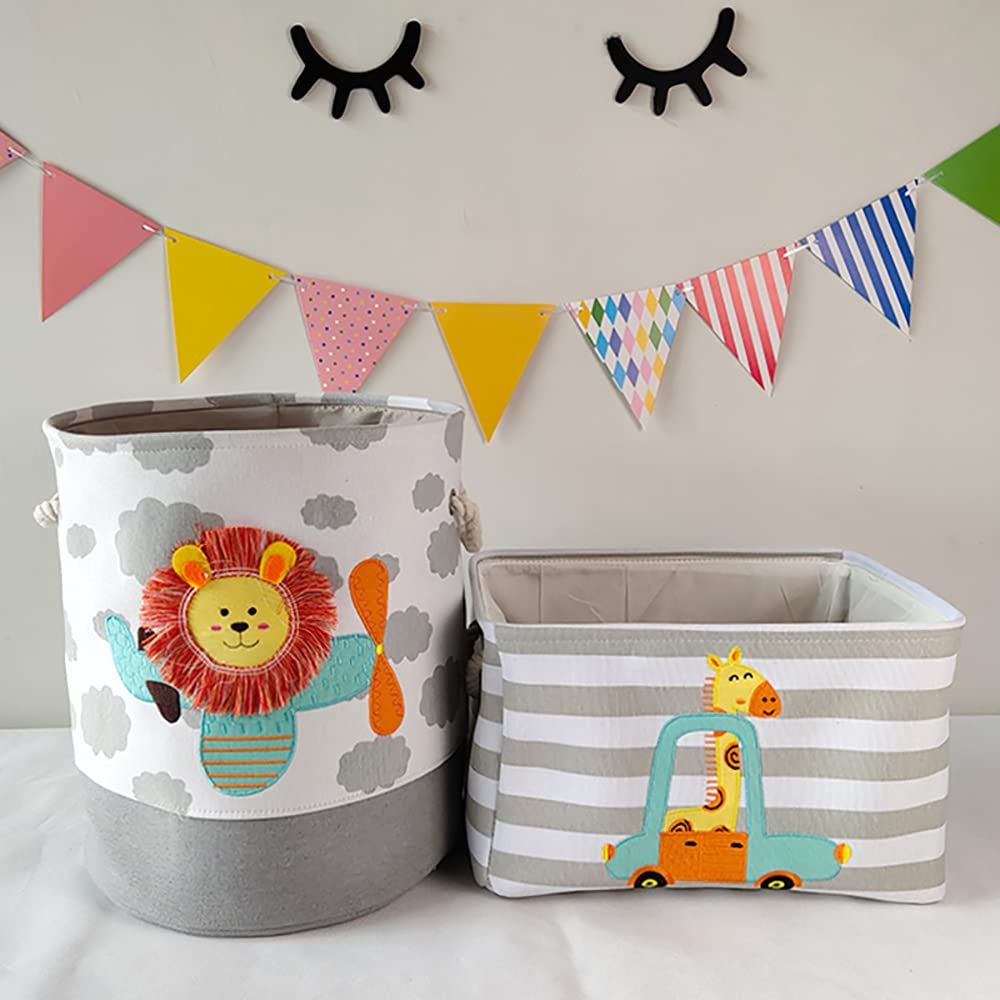 AYGCI 2 Pack Large Storage Basket Collapsible Canvas Dirty Laundry Hamper Decorative Organizer Bin with Handle for Nursery Clothes Toys Gifts