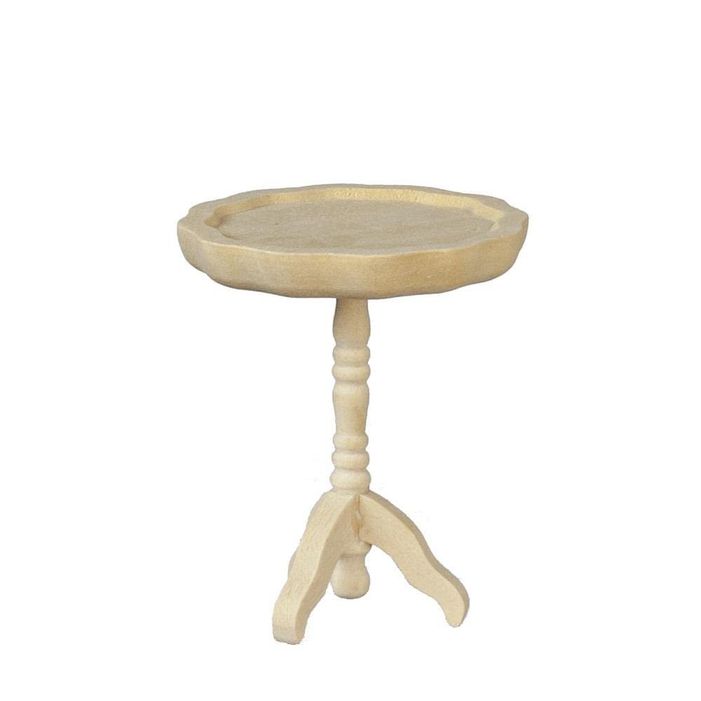 Dollhouse Bare Wood Round Pie Crust Side Lamp Wine Table Living Room Furniture
