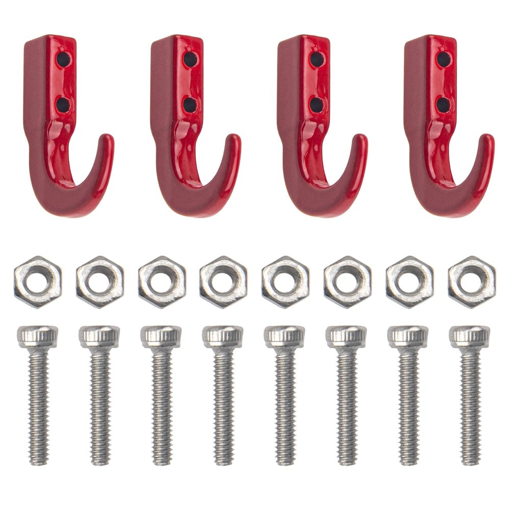2Pairs HIRCQOO RC Scale Metal Winch Hook RC Decorations Accessories Compatible with Traxxas TRX-4 Tamiya CC01 Axial SCX10 D90 Redcat HSP 1/10 RC Crawler Car Truck (Red)