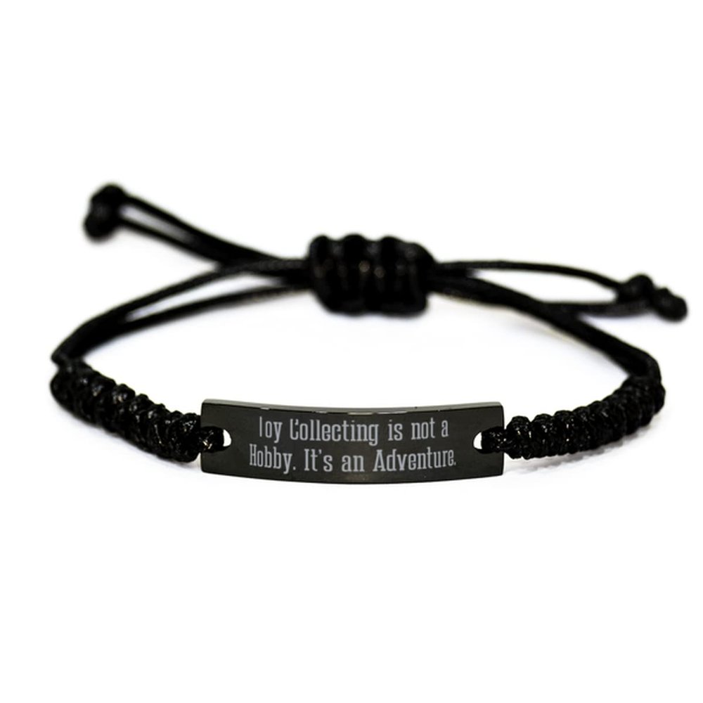 Sunmead Beautiful Toy Collecting Black Rope Bracelet, Toy Collecting is.., Gifts for Friends, Present from, Engraved Bracelet for Toy Collecting
