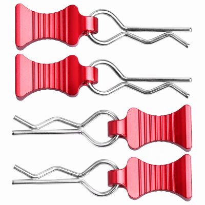 RC Car Body Clips with Pull Tab for 1/10 1/12 Scale Traxxas Axial Redcat Losi Tamiya HPI HSP RC Truck Crawler Buggy On Road Touring Racing, Set of 4 (Red)