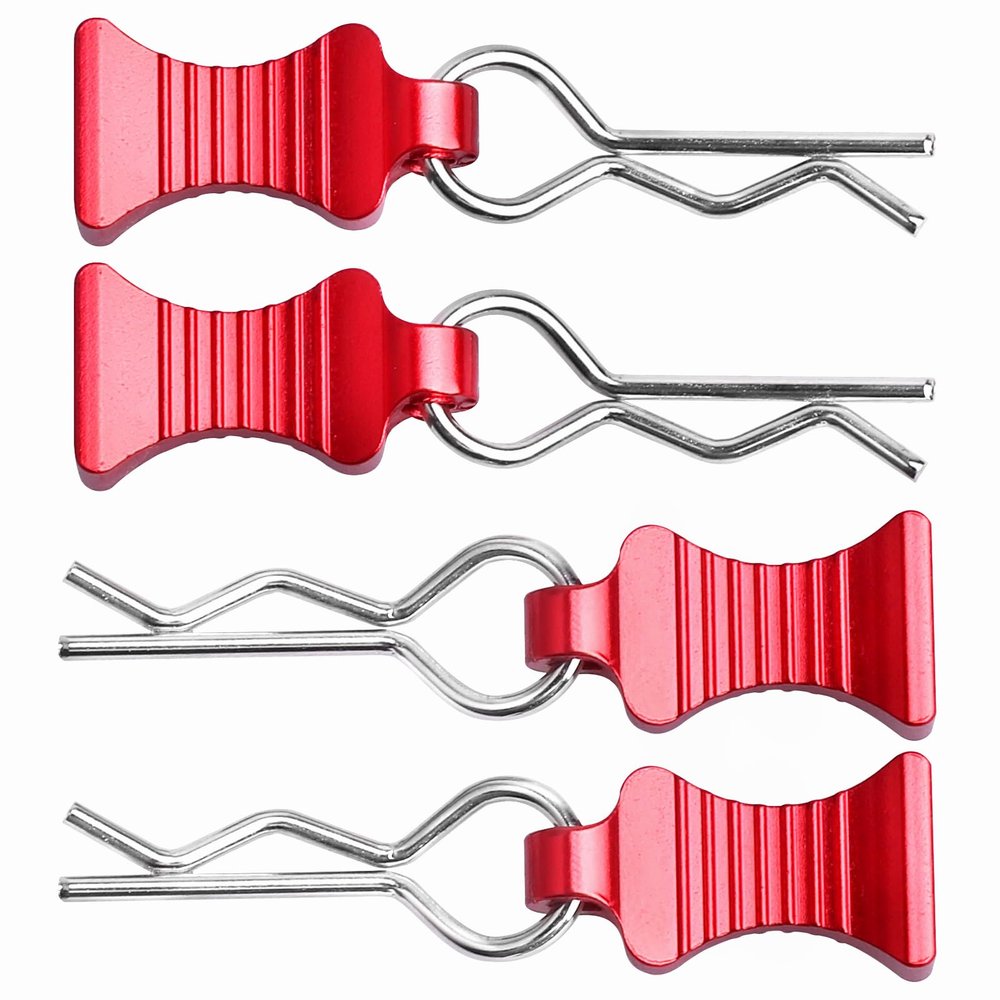 RC Car Body Clips with Pull Tab for 1/10 1/12 Scale Traxxas Axial Redcat Losi Tamiya HPI HSP RC Truck Crawler Buggy On Road Touring Racing, Set of 4 (Red)