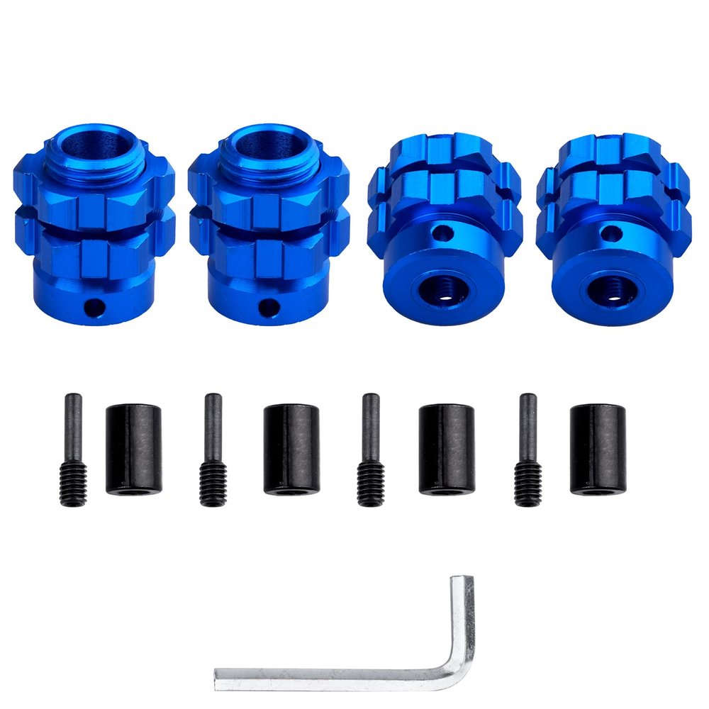 AllinRC Aluminum 17mm Splined Wheel Hubs/Nuts 17mm Hex Spacers Extensions Adapters for 1/10 Traxxas Summit Losi Baja Rey, Set of 4 (Navy Blue)